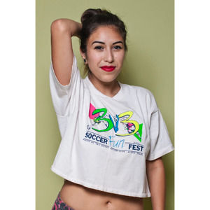 Vintage AUSTIN Texas Soccer Fun Fest T Shirt / BEN SARGENT Crop Top Tee